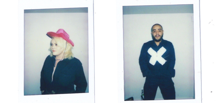 Polaroid photos of a woman and a man.